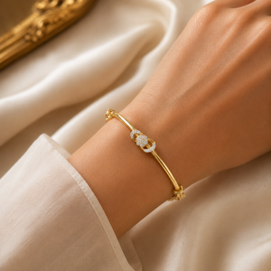Round Lab Grown Diamond Cluster Station <b>Bangle</b> DEF VVS 10K 14K <b>Solid</b> <b>Gold</b> Custom Infinity Loop Bridal Jewelry Factory Wholesale - Product Image 2