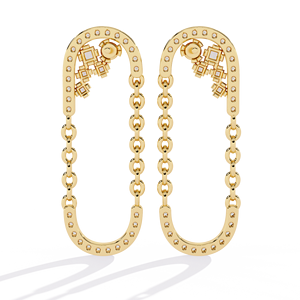 Boucles d'oreilles pendantes en chaîne trombone avec diamants – Diamants de laboratoire CVD ronds taille princesse 0,47 carat au total, clous en or rose massif 10K 14K 18K - Product Image 3