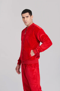 Chándal Unisex Rojo de Terciopelo con Capucha, Diseño 2 en 1, Cremallera Completa, Bolsillos Laterales, Ropa Urbana para Otoño - Product Image 3
