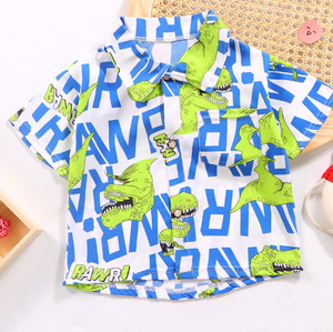 เสื้อเชิ้ตลำลองแขนสั้นพิมพ์ลายการ์ตูนสำหรับเด็กผู้ชาย ปกคอพับมีกระเป๋า ผ้าทอ ทรงปกติ ใส่ได้ในฤดูร้อน - Product Image 6