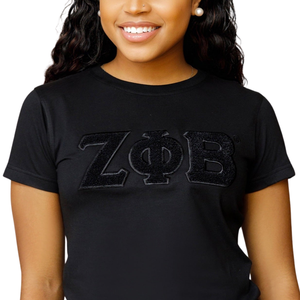 T-shirt en chenille noir Zeta Phi Beta pour femme, lettres grecques brodées, chemise de sororité, élégant, décontracté, haut de gamme, doux - Product Image 6