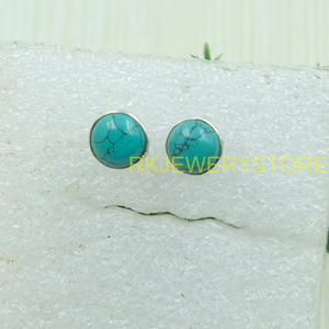 Natural Turquoise 925 Sterling <b>Silver</b> <b>Stud</b> <b>Earrings</b> Handmade Oval Cabochon Gemstone Minimalist Jewelry Gift for Women Girlfriend - Product Image 4