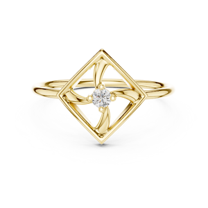 Anillo de oro amarillo macizo de 14k para mujer con diamante de corte brillante redondo minimalista de forma cuadrada, ideal para regalo de compromiso, aniversario o boda. - Product Image 1