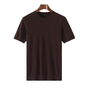 T-shirt à manches courtes pour homme, col rond, coupe classique, tricoté, décontracté, 100% coton, respirant - Product Image 1
