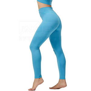 Leggings de Yoga de Cintura Alta, Largos, Color Azul Sólido, Sin Costuras, de Spandex y Nailon, Pantalones Deportivos con Cintura Elástica - Product Image 3