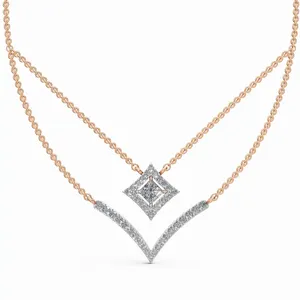 Collar de Doble Cadena con Diamantes y Oro de la Colección Princesa Halo de Marie, con Colgante Redondo y Corte Princesa, 42 Piezas para Compromiso y Boda - Product Image 1