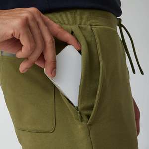 Pantalones deportivos de mezcla de algodón lavado color verde oliva con logotipo personalizado para hombre, pantalones deportivos transpirables con ribetes y bolsillos para hombre - Product Image 4