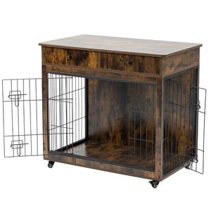 38.4 Inch Wooden Dog Crate Furniture Decorative Pet Cage Kennel with 2 Drawers - Product Image 1