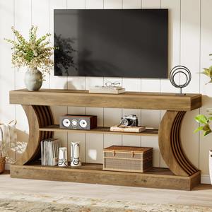 Mesa Consola Larga Estilo Rústico con Patas Curvas, Estante de Almacenamiento de 3 Niveles, Mueble de Entrada de Madera Rústica - Product Image 3