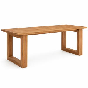 Table à manger moderne en teck massif avec base à double cadre encastré |   Ensemble de meubles de salle à manger architecturaux nordiques écologiques - Product Image 3