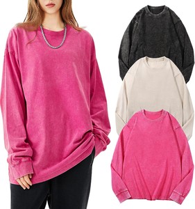 เสื้อยืดแขนยาวคอกลมโอเวอร์ไซส์สำหรับผู้หญิง รุ่นยอดนิยม สีพื้น ผ้าฝ้ายเนื้อนุ่มถัก ทรงหลวม ใส่ได้ทุกฤดู สไตล์ลำลอง - Product Image 3