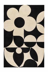 Tapis en laine tufté à la main pour salon, motif rétro marguerite géométrique noir crème, style scandinave années 70, design personnalisé - Product Image 4