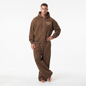 High Quality Men Cotton Fleece Tracksuit Custom Two Piece Set Full Zip Hoodie Wide Leg <b>Jogger</b> <b>Oversized</b> Fit - Product Image 4