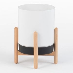 Minimalist Brown Set 2 Metal Flower <b>Pot</b> with Wooden <b>Stand</b> for Indoor Plants Nordic Style Desktop Planter - Product Image 6