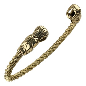 Bracelet manchette torsadé en laiton fait main avec embouts tête d'animal sculptée, broche médiévale, accessoire de costume historique, vente en gros USA UE - Product Image 2