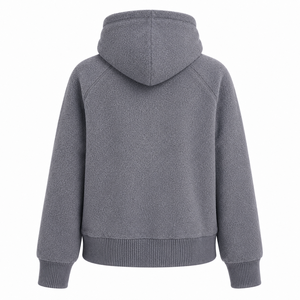 Veste polaire à capuche grise, col montant, fermeture éclair, vêtement d'hiver décontracté, coupe régulière, matière en daim épais - Product Image 2