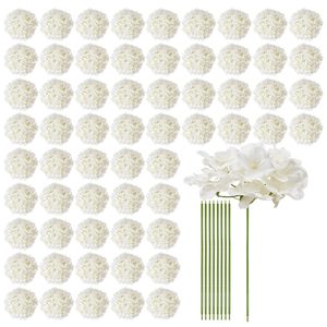 Fiori Artificiali Realistici in Seta Bianca, 65 Pezzi di Ortensie Finte per Bouquet da Sposa Fai-da-Te e Steli per Addio al Nubilato, Finto Fiore Bianco in Bulk - Product Image 1