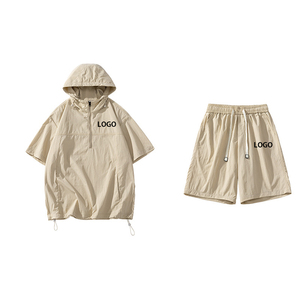Ensemble survêtement coupe-vent en nylon personnalisé avec sweat à capuche zippé et short, ensemble court coupe-vent uni pour homme, ensemble survêtement coupe-vent OEM - Product Image 6