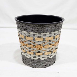 Modern Woven <b>Plastic</b> Flower Pot Gray Beige Indoor Plant <b>Planter</b> Minimalist Design - Product Image 4