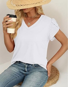 T-shirt décontracté à col rond pour femme, imprimé animalier et rayures, manches courtes, en tissu tricoté respirant, idéal printemps-été, avec logo personnalisable - Product Image 3