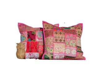 Pure cotton handmade patchwork khambadia work cushion cover made by indian artisans from Jaipur India export quality home decor - Product Image 1