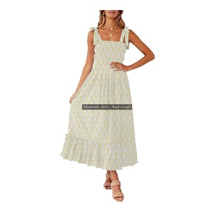 Hermoso Vestido de Algodón Hecho a Mano para Mujer con Tirantes Finos, Ligero, con Estampado de Bloques, Túnica India Elegante y Holgada para Verano, Natural - Product Image 2