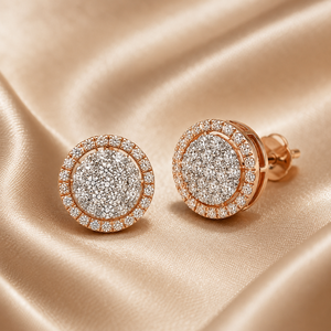 Luxury 14K Rose Gold Natural Round Diamond Cluster Stud <b>Earrings</b> Double <b>Halo</b> Floral Design Rhodium Plated Bridal Wedding Jewelry - Product Image 4