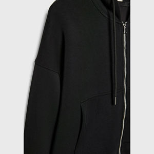Sudadera con capucha corta para mujer, de manga larga, de color liso, de algodón tejido, con cremallera, para uso casual de otoño - Product Image 6