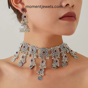 Vintage Ethnic Jewelry <b>Set</b> Choker Necklace and Drop Earrings Alloy <b>Crystal</b> Rhinestone Wedding Party Accessory for Women - Product Image 5