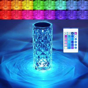 BGFHome RGB lampada da tavolo in cristallo di colore romantico LED rosa diamante luce notturna con telecomando Touch per soggiorno - Product Image 1