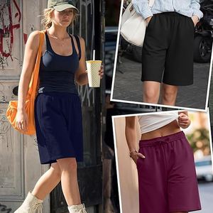 Shorts Bermuda Femme en Tissu Éponge Uni Anti-Plis, Longueur Genou, Taille Mi-Haute avec Cordon de Serrage, Coupe Droite, Tricoté Décontracté de Haute Qualité - Product Image 4