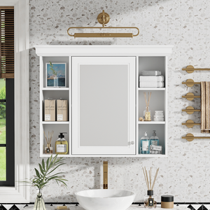 Modern 35 X 28 White Wall Mounted Bathroom Storage Cabinet with <b>Mirror</b> <b>Door</b> Medicine Cabinet Bathroom Shelves - Product Image 1