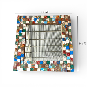 Miroir artisanal en patchwork de bois de bateau récupéré, couleur naturelle, pour décoration murale et intérieure, salon ou chambre, vente en gros - Product Image 1