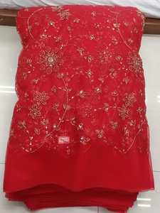 Tela de malla bordada con cuentas florales y lentejuelas pesadas, tejida con hilo, para la confección de vestidos, sarees, lehengas y dupattas para niñas, venta al por mayor. - Product Image 4