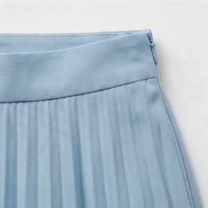 Jupe plissée en mousseline de soie bleu clair pour femme, longueur genou, taille régulière, couleur unie, élégante, toutes saisons - Product Image 4