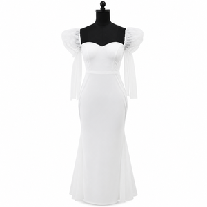 Luxury White Sweetheart Neck Mermaid Evening Gown for Women Elegant Wedding Reception Party Dress Puff Tulle Sleeve Formal Maxi - Product Image 1