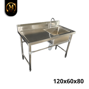 Superb Stainless Steel Single Bowl <b>Sink</b> Left Platform 0.8mm Thickness Freestanding Commercial Kitchen Washing <b>Drainer</b> Unit - Product Image 6