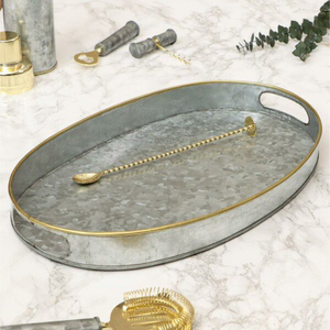 Premium Farmhouse Style Oval Galvanized Metal Serving <b>Tray</b> With Handles Table Centerpiece Or Serving <b>Drinks</b> In Affordable Price - Product Image 4
