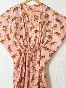 Vestido maxi caftán de algodón con estampado de jungla para mujer, estilo holgado, bohemio, para playa, ropa informal de verano, caftán. - Product Image 3