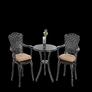 Set Bistrot da Esterno 3 Pezzi in Alluminio Pressofuso con Tavolo e 2 Sedie (Foro per Ombrellone, Metallo Resistente alle Intemperie per Balcone) - Product Image 1