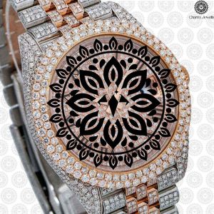 Charm Jewells Montre pour homme en acier inoxydable, or rose, incrustée de diamants, analogique, mécanique, cadran de 40 mm, fermoir pliant de luxe à la mode - Product Image 4