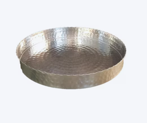 Plateau de service rond élégant en aluminium argenté brillant vintage pour les rassemblements en plein air et les pique-niques, la cuisine et le bureau d'Inde - Product Image 4