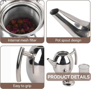 Stainless Steel Eco-Friendly Teas Coffee Pot Lid Handle Modern Serving Kettle Durable Design <b>Mirror</b> Finish Hotel Restaurant Home - Product Image 6