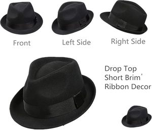 Sombrero Fedora de Fieltro de Lana Negro con Cinta Ajustable, Ala Ancha, Estilo Clásico Unisex para Fiestas, Viajes y Actividades al Aire Libre - Product Image 4