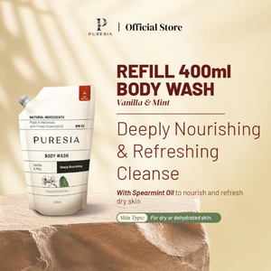 Puresia Recharge de Gel Douche Vanille Menthe 400ml – Hydratant Profondément Nourrissant pour Peaux Sensibles, Certifié BPOM et Halal - Product Image 1