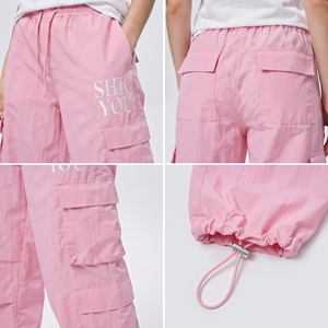 OEM Custom Embroidered Logo Women Drawstring <b>Waist</b> Oversized Nylon Joggers Multi-Pockets Rain Pants Ladies Hiking <b>Cargo</b> Pants - Product Image 6