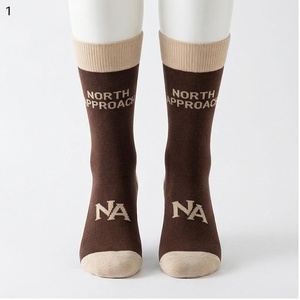 North Approach Crew <b>Socks</b> <b>Brown</b> Letter Pattern Breathable Cotton Bamboo Fiber Adult Autumn Casual <b>Socks</b> - Product Image 1