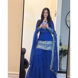 Handmade A-Line <b>Party</b> Wear <b>Top</b> Bottom and Dupatta XL Size with Thread and Sequence Work - Product Image 4