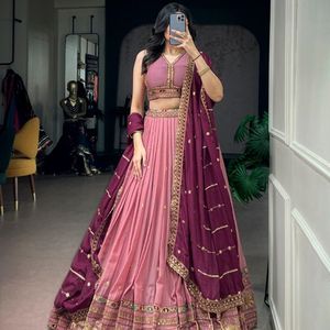 Lehenga Choli Semisellado de Georgette Estrella Premium con Lentejuelas y Bordados Zari, con Dupatta, Precio al por Mayor de Royal Exports - Product Image 2