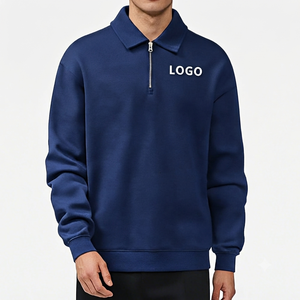 Vente en gros – Nouveauté : Sweat-shirt décontracté pour homme, col zippé, couleur unie, en polyester tricoté et brodé, idéal pour l'automne et le quotidien - Product Image 4